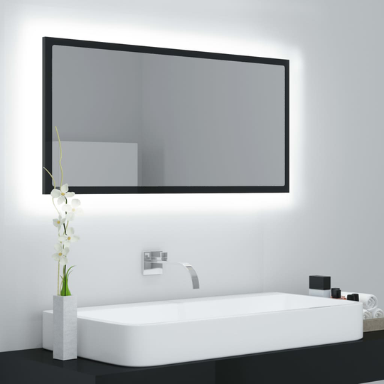 vidaXL Badrumsspegel svart högglans 90x8,5x37 cm spånskiva