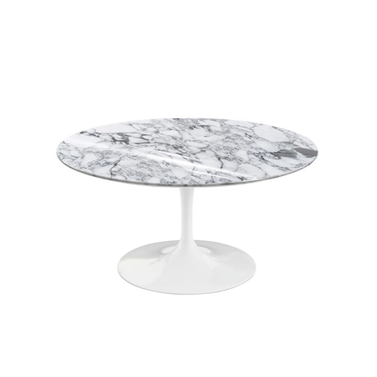 Saarinen Round Table - Soffbord, Vitt underrede, skiva i glansig vit A