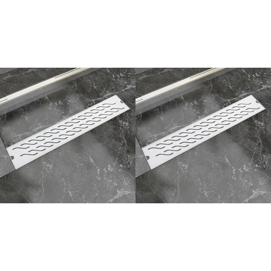 Avlång golvbrunn 2 st vågig rostfritt stål 630x140 mm