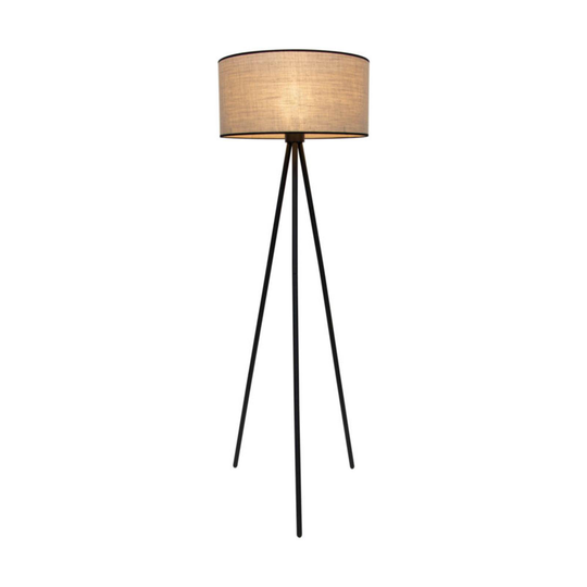 Golvlampa Tubo med textilskärm, beige, trebent