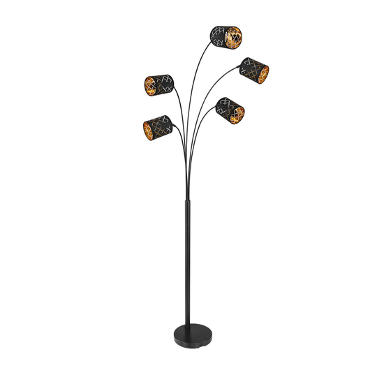 Golvlampa Clarke, svart/guld, 5 lampor