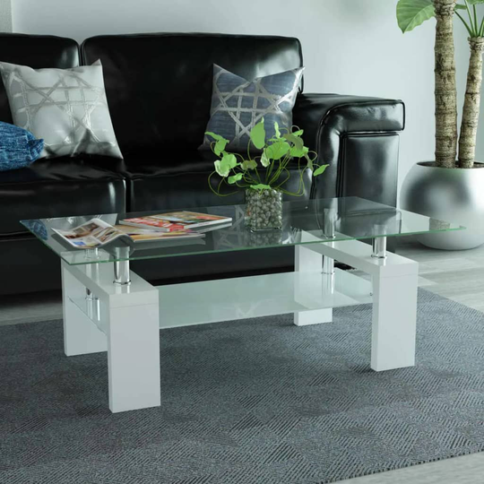 vidaXL Soffbord med hylla undertill 110x60x40 cm vit högglans
