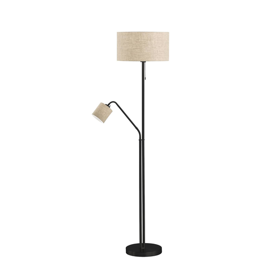 Golvlampa Lotti med läslampa, tygskärmar
