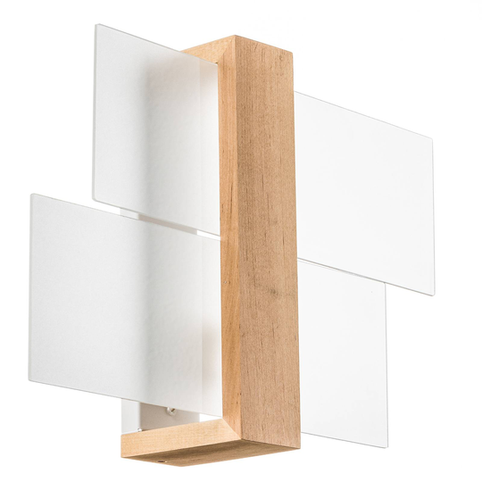 Vägglampa Shifted 1, glas och ljust trä