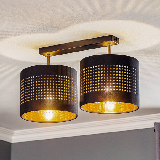 Taklampa Tago, 2 lampor, svart/guld