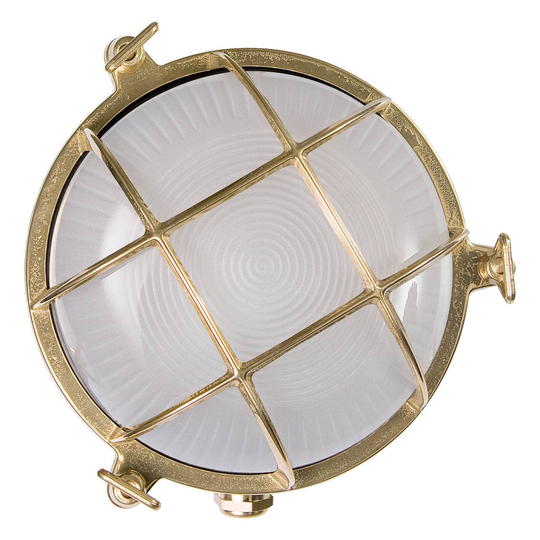 Utomhusvägglampa Tortuga, rund, mässing-natur/opal