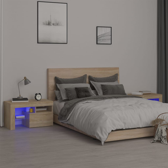 vidaXL Sängbord med LED 2 st sonoma-ek 70x36,5x40 cm