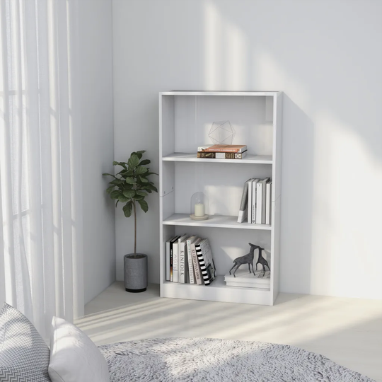 Bokhylla 3 hyllor vit högglans 60x24x109 cm konstruerat trä
