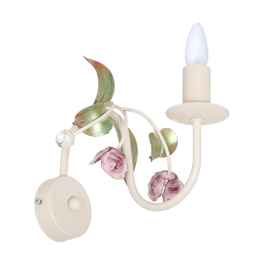 Vägglampa ros med blommig dekor, 23 cm hög