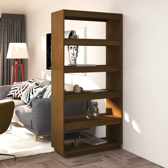 Bokhylla/rumsavdelare honungsbrun 80x35x167 cm massiv furu