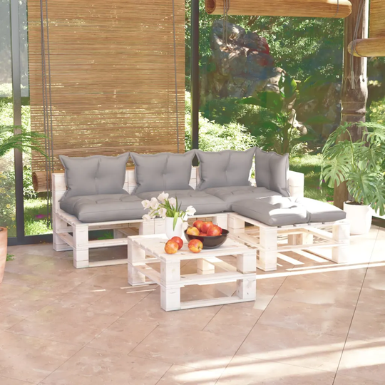 Pallsoffa med dynor 5 delar furu
