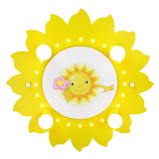 Taklampa Sol med blomma, 4 lampor, gul