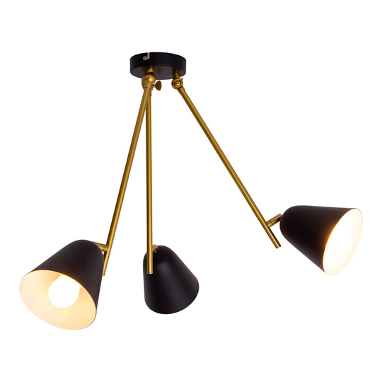 Taklampa Triton, svart och guld, 3 lampor