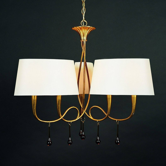 Textil taklampa Paola i guld, sex ljuskällor