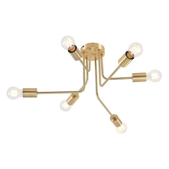 Lindby Cerros taklampa 6 lampor, mässing