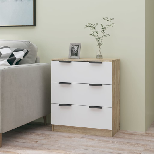 vidaXL Byrå vit och sonoma-ek 60x30x70 cm konstruerat trä