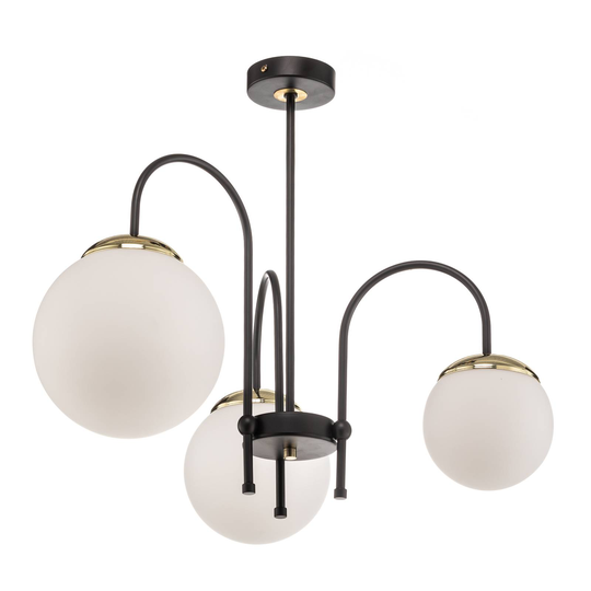 Taklampa Sparta opal svart guld 3 lampor