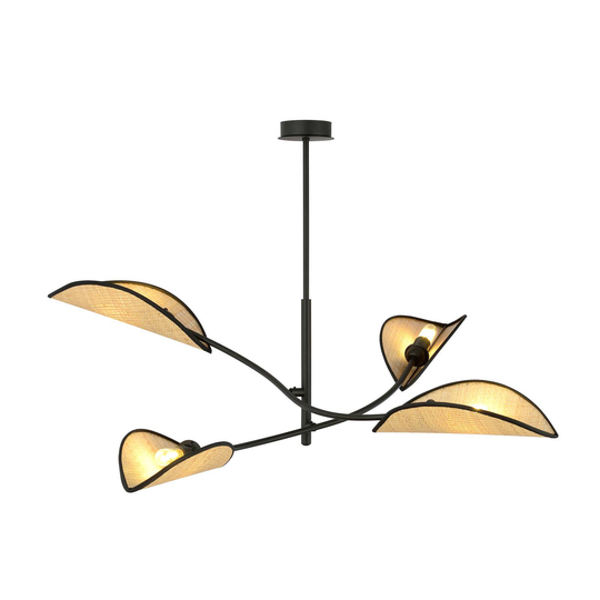 Taklampa Lotus, svart/rottingoptik, 4 lampor