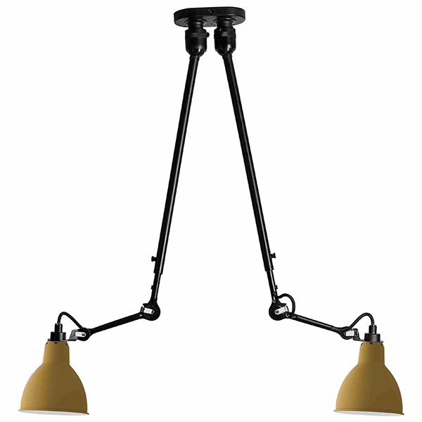 Lampe Gras N302 Taklampa Double Matt Svart & Matt Gul