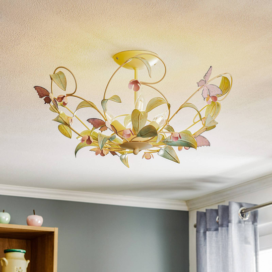 Taklampa Butterfly, vit/grön/rosa, 3 lampor
