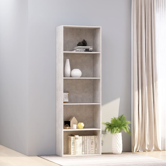 vidaXL Bokhylla 5 hyllor betonggrå 60x30x189 cm konstruerat trä