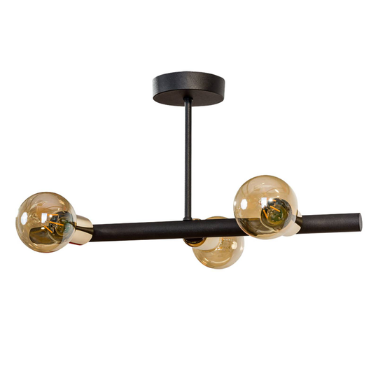 Taklampa Leo 3 lampor, svart/guld