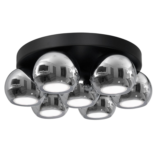 Taklampa Lexa, 7 lampor runt svart/krom