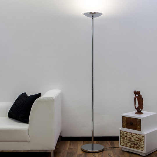 Kromglänsande LED-uplight-golvlampa Malea