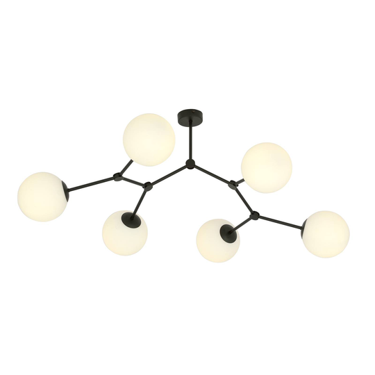 Taklampa Space, svart/opal, 6 lampor
