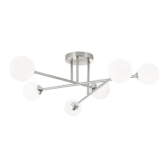 Taklampa Snowwhite med stång, 6 lampor, nickel