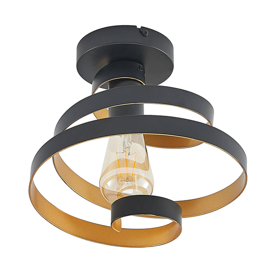 Lindby Colten taklampa, spiral, svart guld