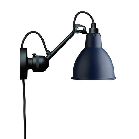 Lampe Gras N304 Vägglampa Matt Svart & Matt Blå Med Sladd