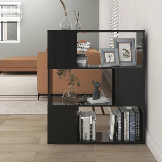 vidaXL Bokhylla Rumsavdelare svart högglans 80x24x94cm konstruerat trä