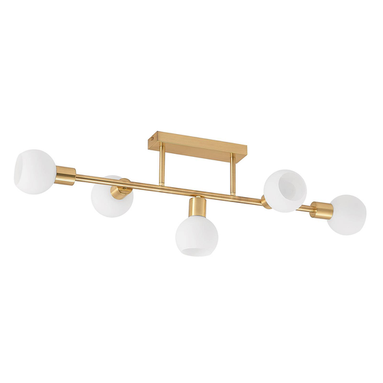 Lindby Biscala LED-taklampa 5 lampor mässing/opal