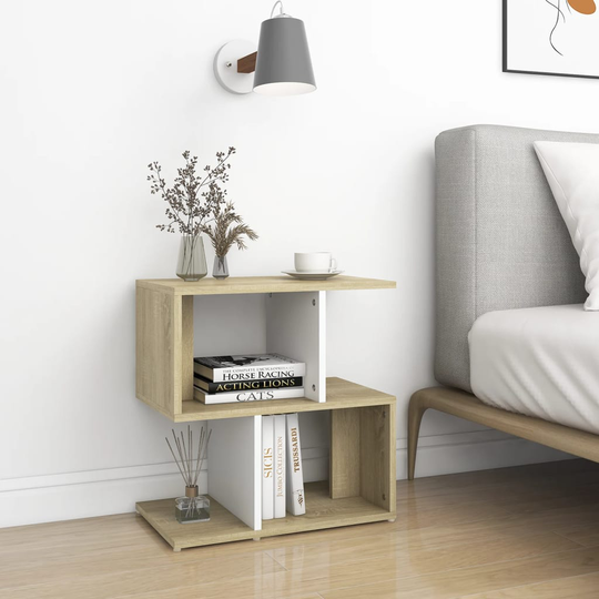 vidaXL Sängbord vit och sonoma-ek 50x30x51,5 cm konstruerat trä