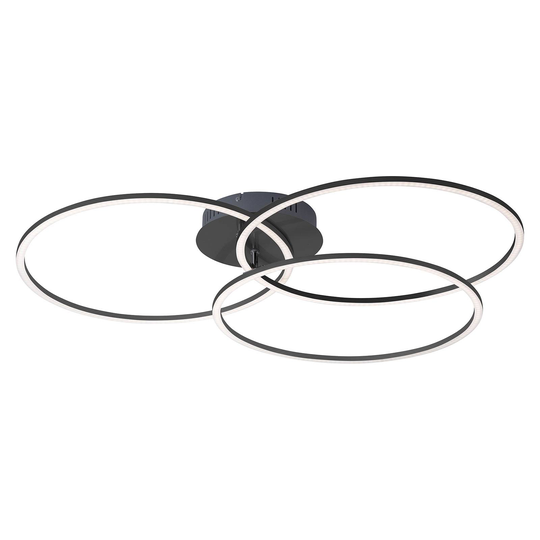 LED-taklampa Ivanka, tre ringar, svart