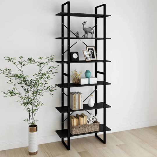 Hög bokhylla svart 80x30x210 cm massiv furu