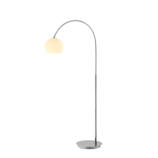 Lindby Cynthia båggolvlampa, glas, matt nickel