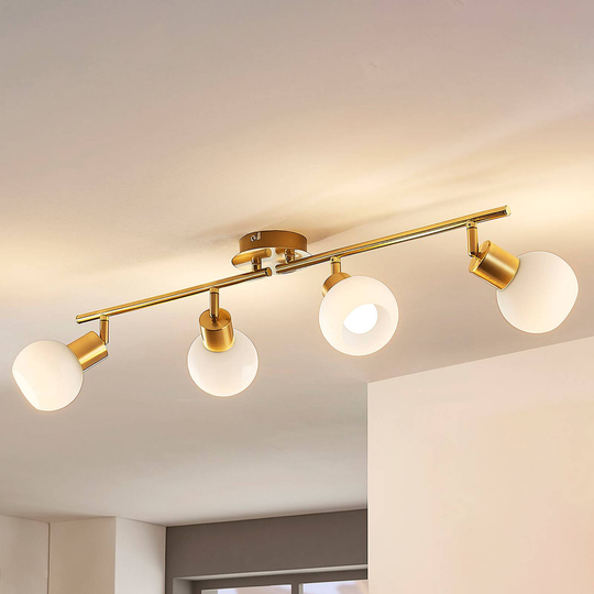 LED-taklampa Elaina i mässing, 4 ljuskällor