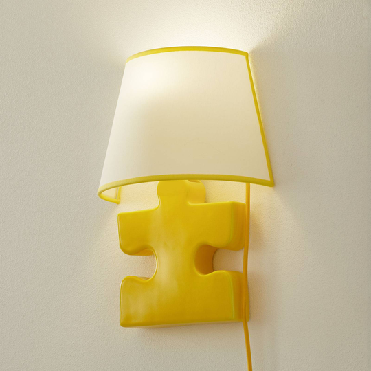 Keramikvägglampa A185 med tygskärm, gul