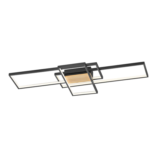 LED-taklampa Tucson med träelement, svart