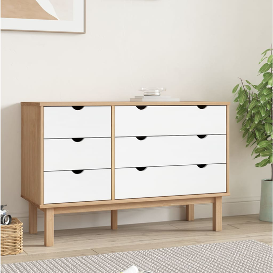 vidaXL Byrå brun och vit 113,5x39,5x73 cm massivt furuträ