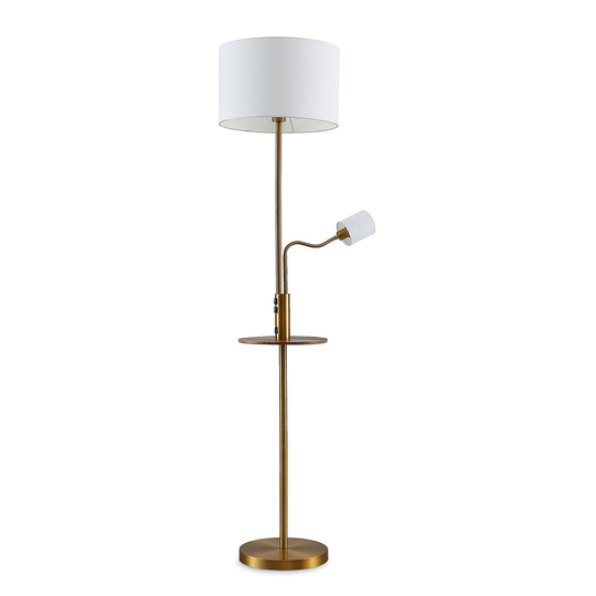 Lindby Aovan golvlampa med hylla och USB, brons