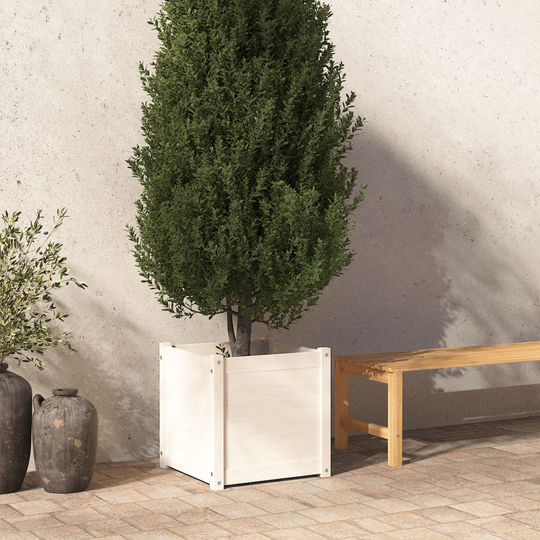 vidaXL Odlingslåda vit 50x50x50 cm massivt furuträ