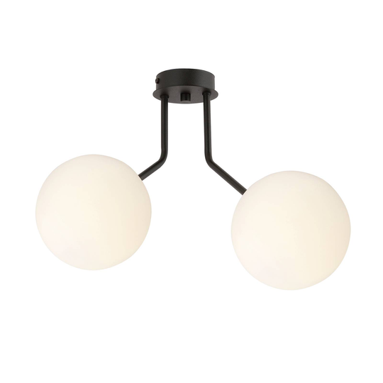 Taklampa Nova, svart/opal, 2 lampor