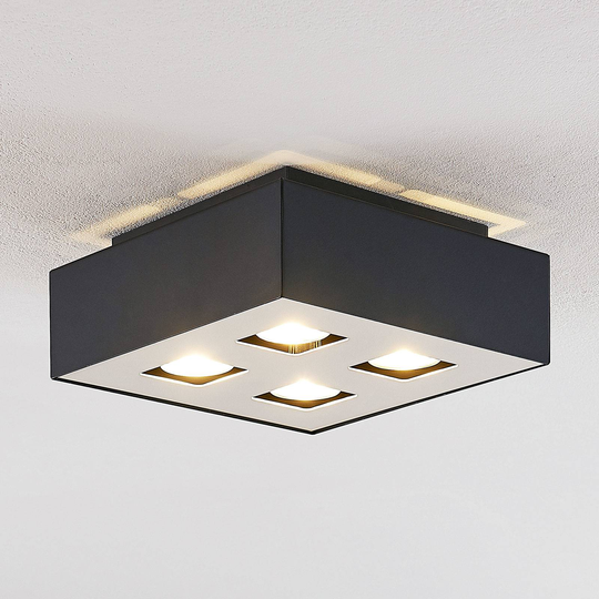 Lindby Kasi taklampa, svart 4 lampa, 24 x 24 cm