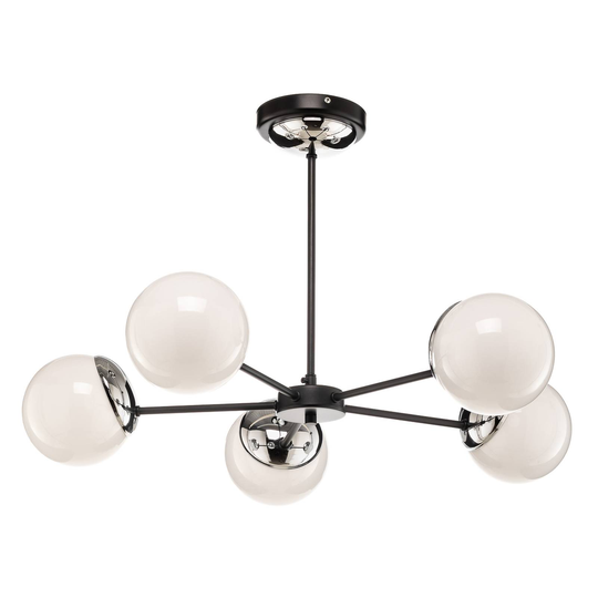 Taklampa Sfera 5 lampor avstånd glas/svart/krom