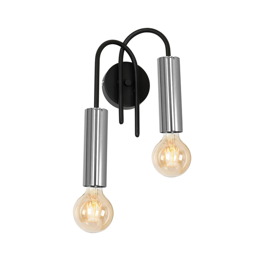 Vägglampa Aidan, svart/krom, 2 lampor