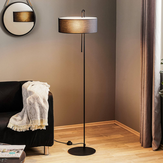 Textil-golvlampa Clip, svart, höjd 150 cm