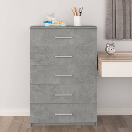 Byrå 71x35x108 cm betonggrå spånskiva